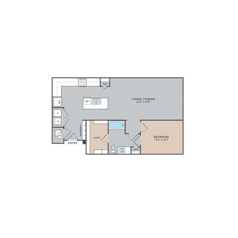 Floor plan for 1 bed, 1 bath, 901 sqft